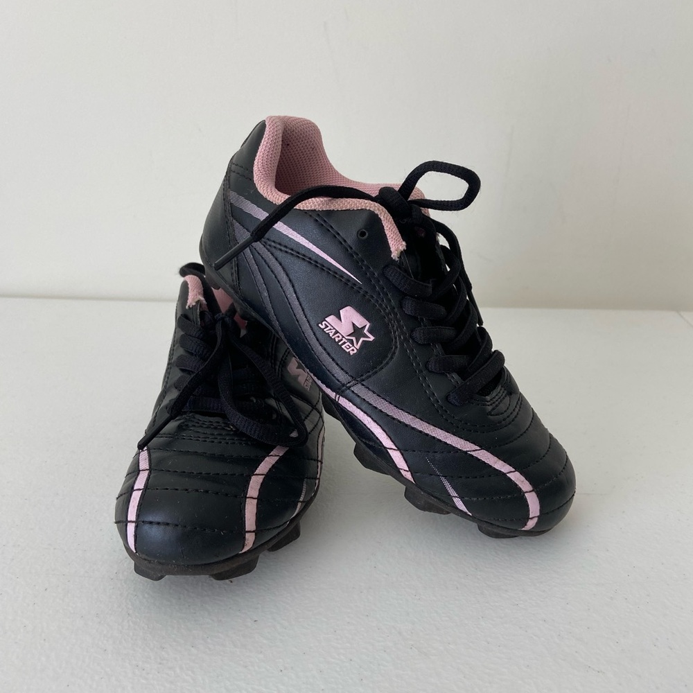 EUC Starter girl’s black‎ pink lace up sports cleats shoes sneakers size 13